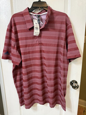 Adidas Men's Polo Size 2XL Maroon and pink striped pattern